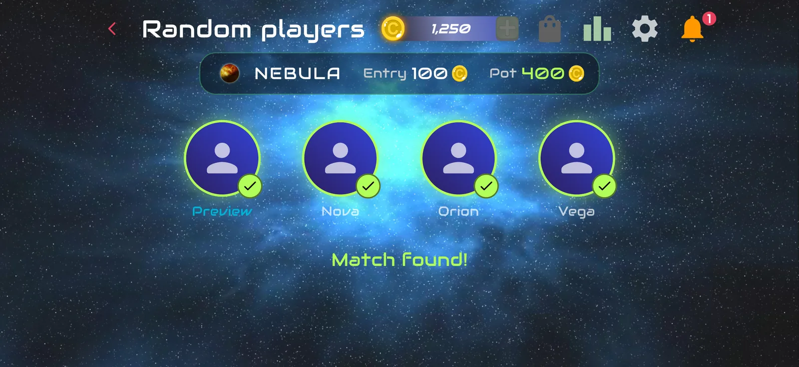 Multiplayer lobby: four players have agreed, match found